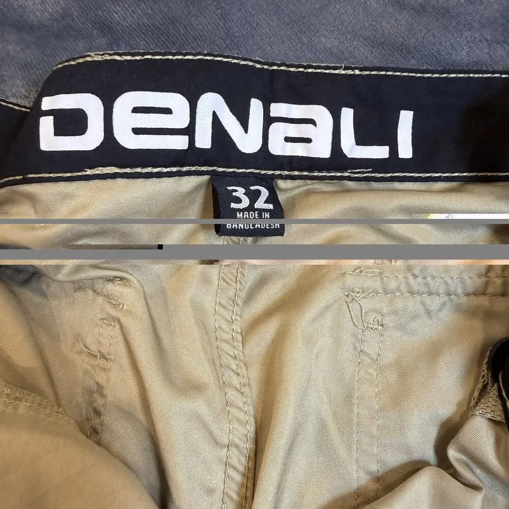 Denali Mens Performance Cargo Shorts Sz 32 Tan Beige Belted Hiking Trail Gorp